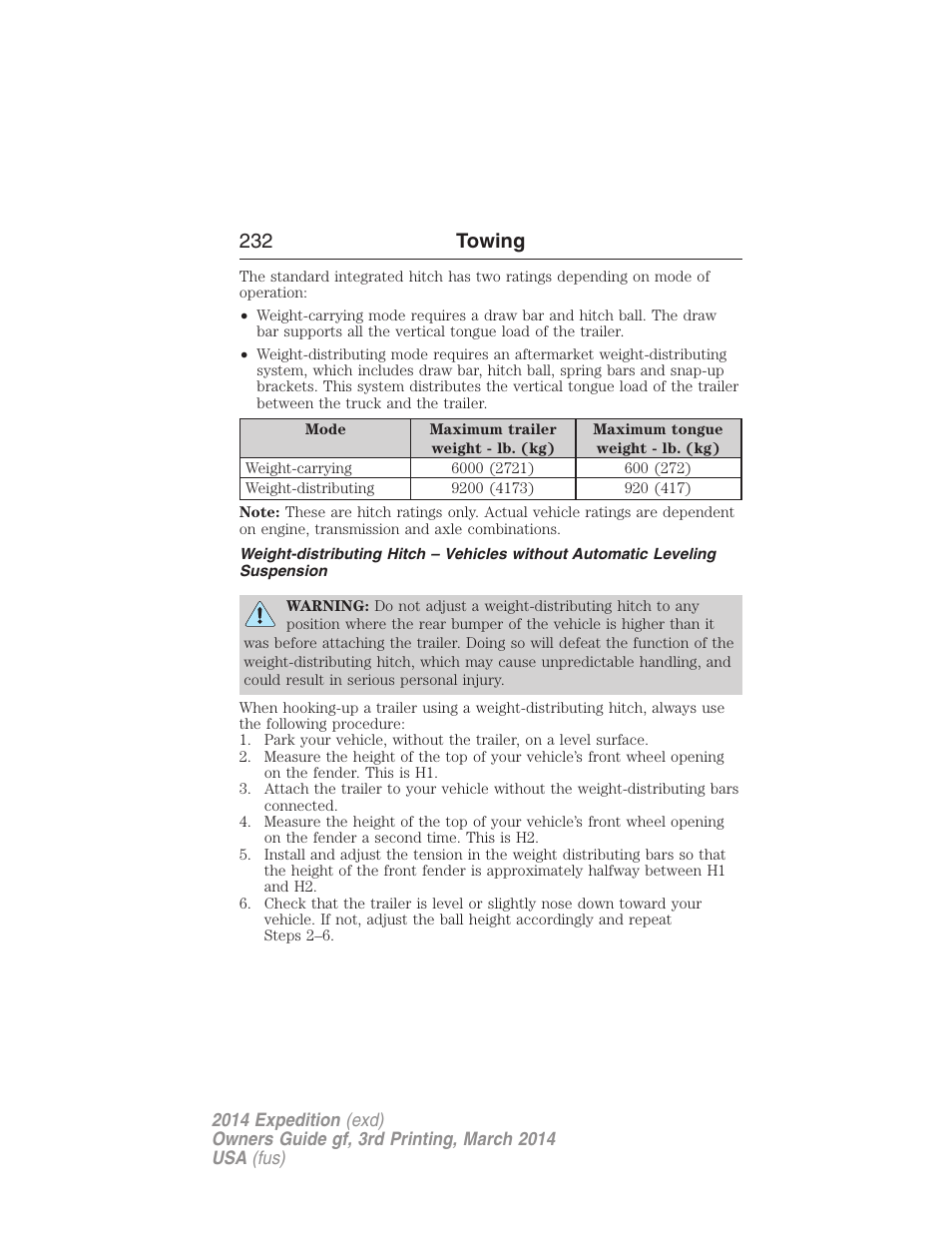 232 towing | FORD 2014 Expedition v.3 User Manual | Page 233 / 520