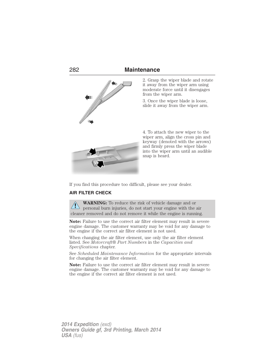Air filter check, Air filter(s), 282 maintenance | FORD 2014 Expedition v.3 User Manual | Page 283 / 520