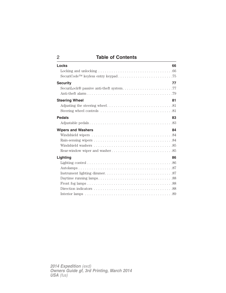2table of contents | FORD 2014 Expedition v.3 User Manual | Page 3 / 520