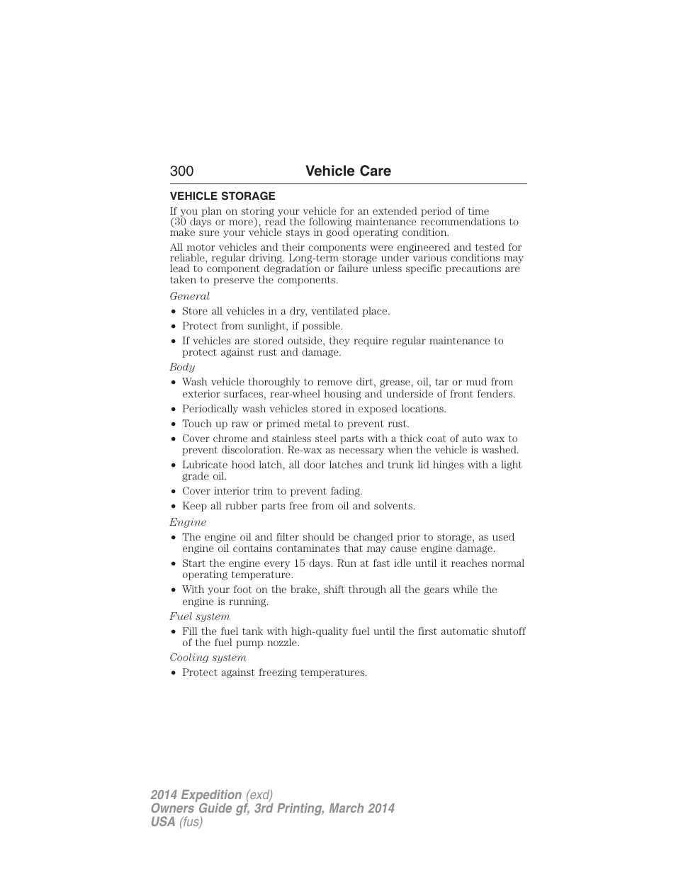 Vehicle storage, 300 vehicle care | FORD 2014 Expedition v.3 User Manual | Page 301 / 520