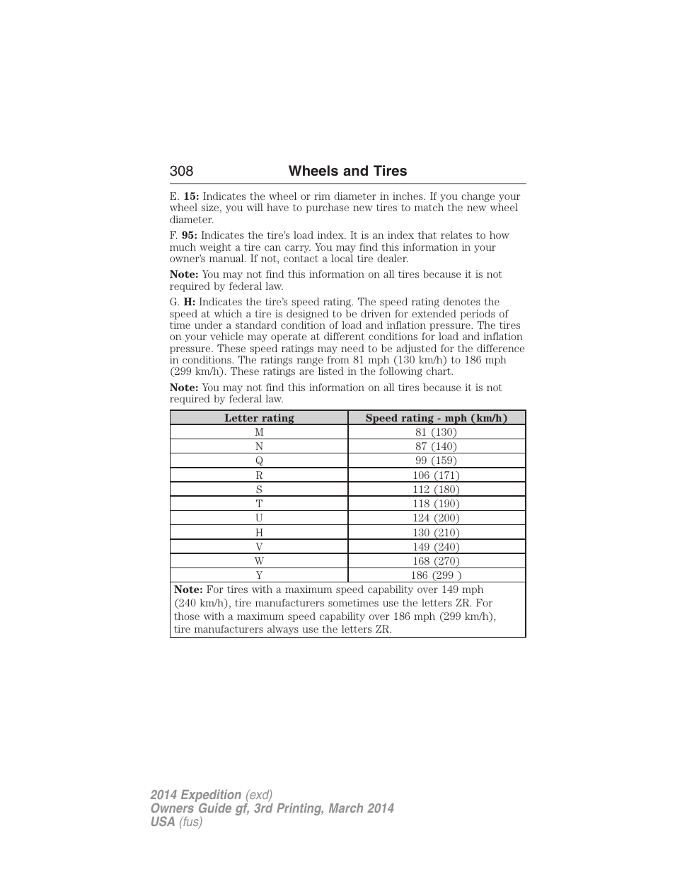 308 wheels and tires | FORD 2014 Expedition v.3 User Manual | Page 309 / 520