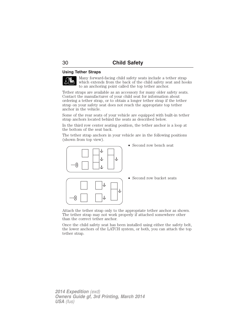 Using tether straps, 30 child safety | FORD 2014 Expedition v.3 User Manual | Page 31 / 520