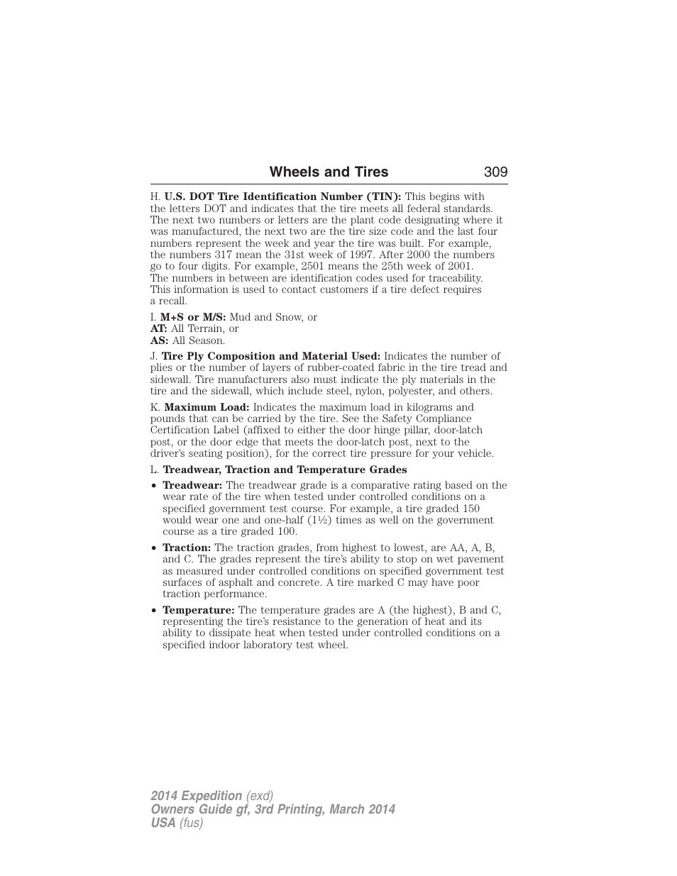 Wheels and tires 309 | FORD 2014 Expedition v.3 User Manual | Page 310 / 520
