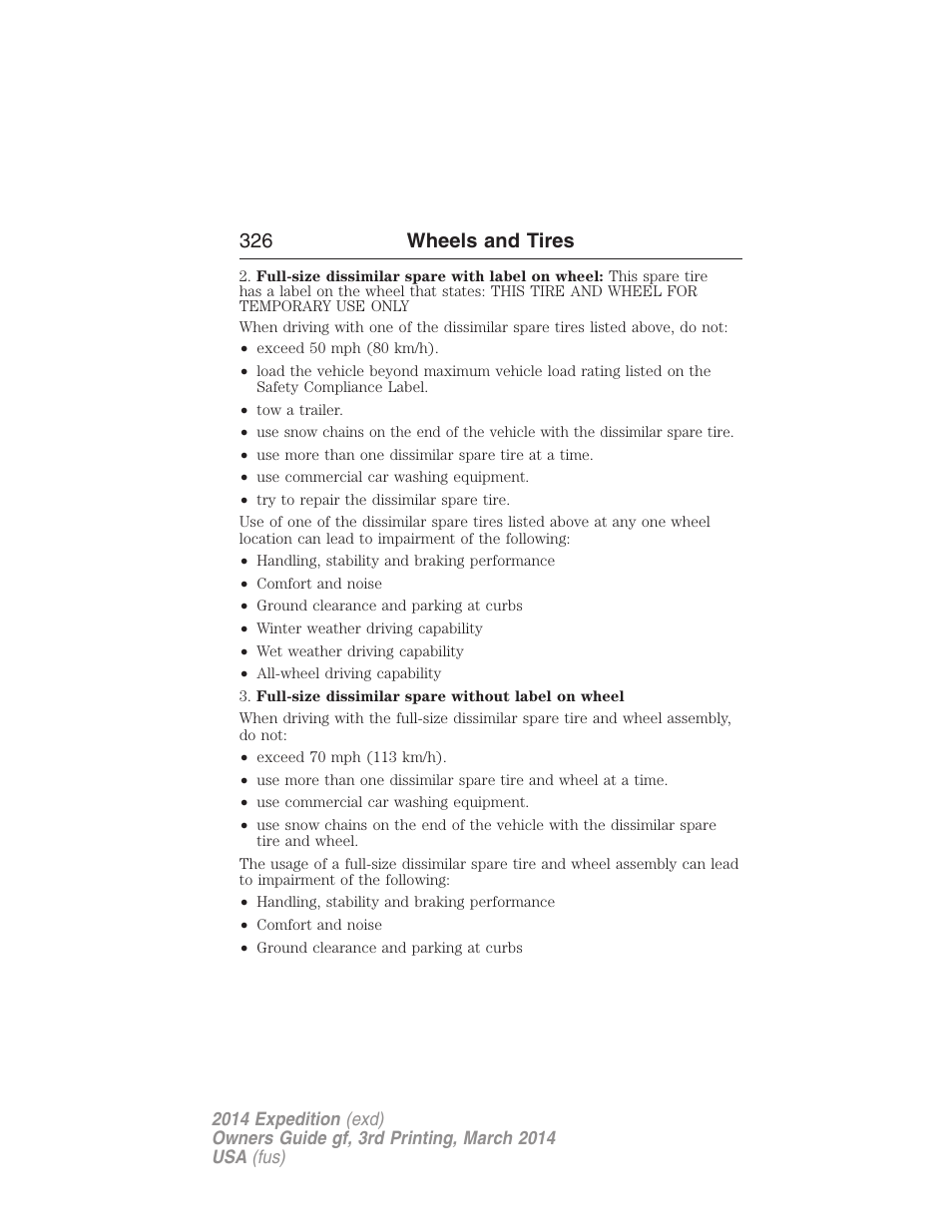 326 wheels and tires | FORD 2014 Expedition v.3 User Manual | Page 327 / 520