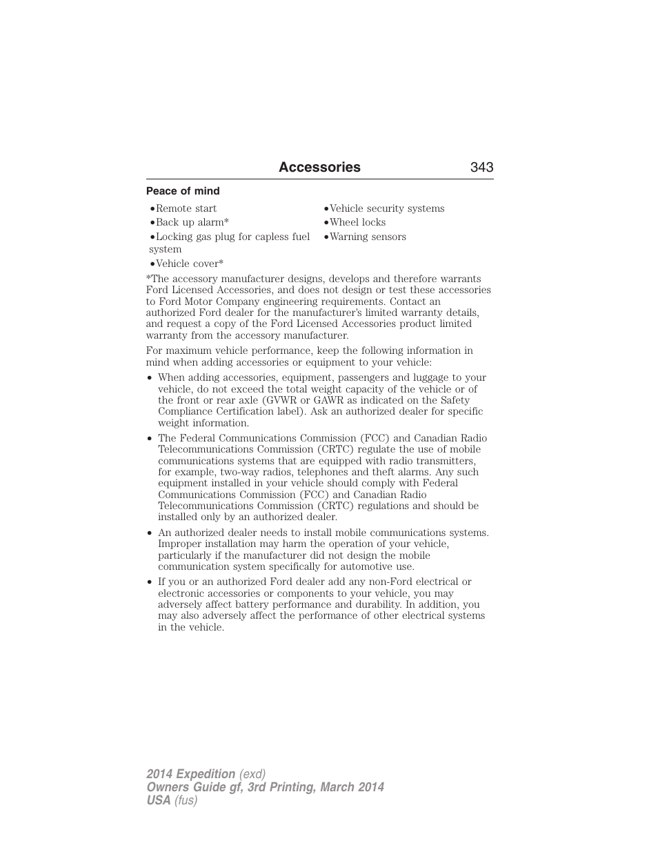 Peace of mind, Accessories 343 | FORD 2014 Expedition v.3 User Manual | Page 344 / 520