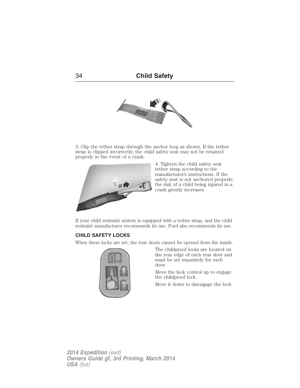 Child safety locks, 34 child safety | FORD 2014 Expedition v.3 User Manual | Page 35 / 520