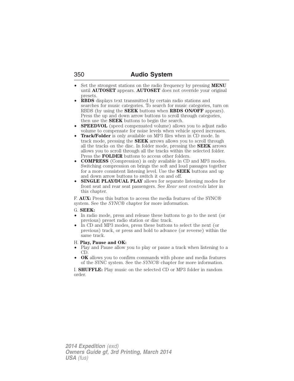 350 audio system | FORD 2014 Expedition v.3 User Manual | Page 351 / 520