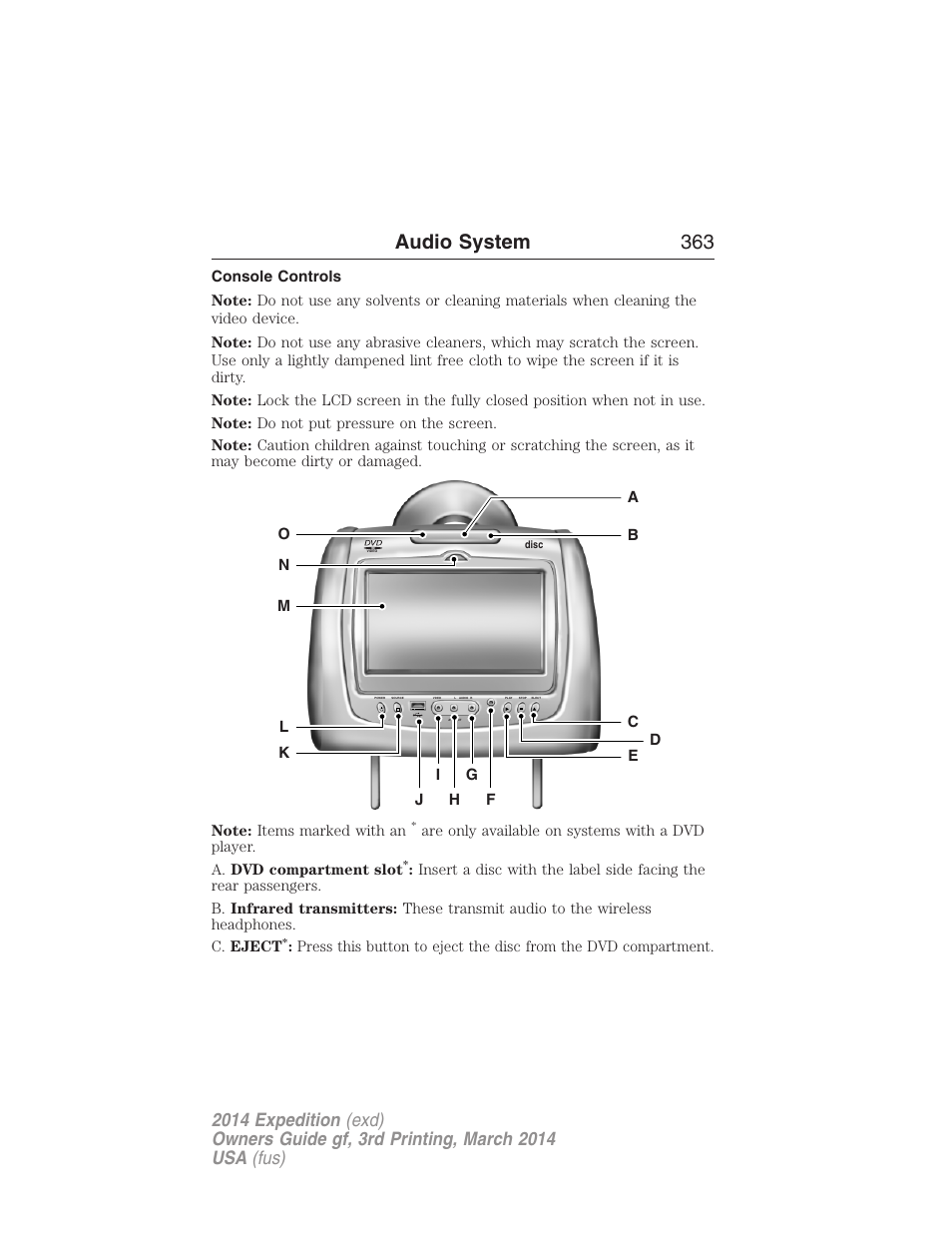 Console controls, Audio system 363 | FORD 2014 Expedition v.3 User Manual | Page 364 / 520