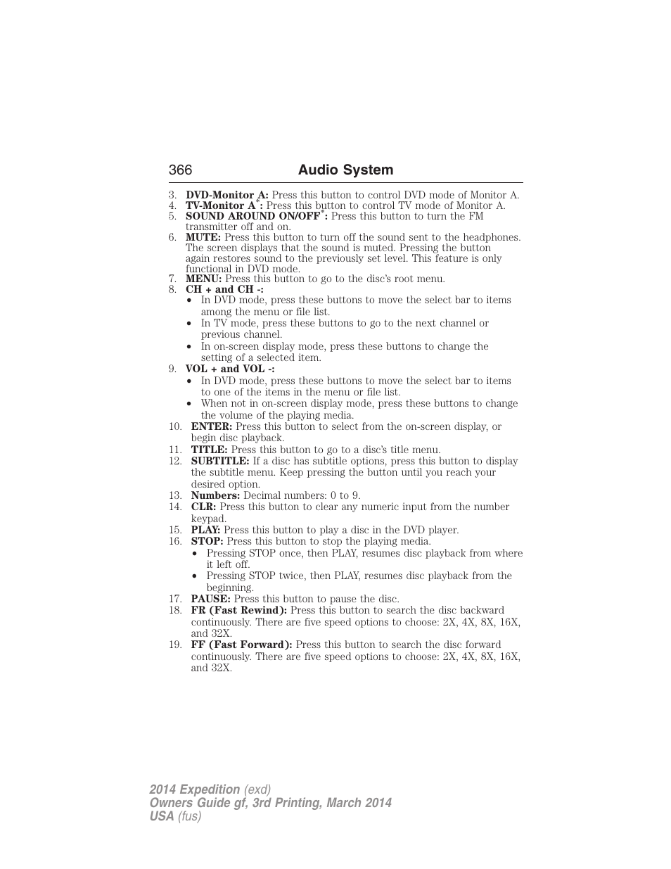366 audio system | FORD 2014 Expedition v.3 User Manual | Page 367 / 520
