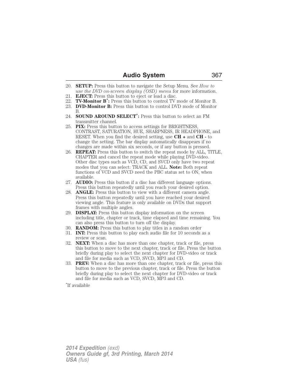 Audio system 367 | FORD 2014 Expedition v.3 User Manual | Page 368 / 520