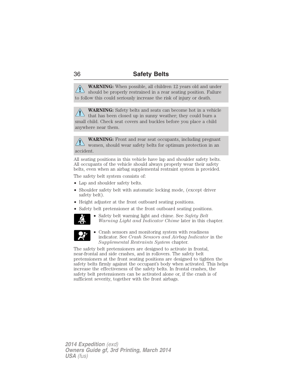 36 safety belts | FORD 2014 Expedition v.3 User Manual | Page 37 / 520