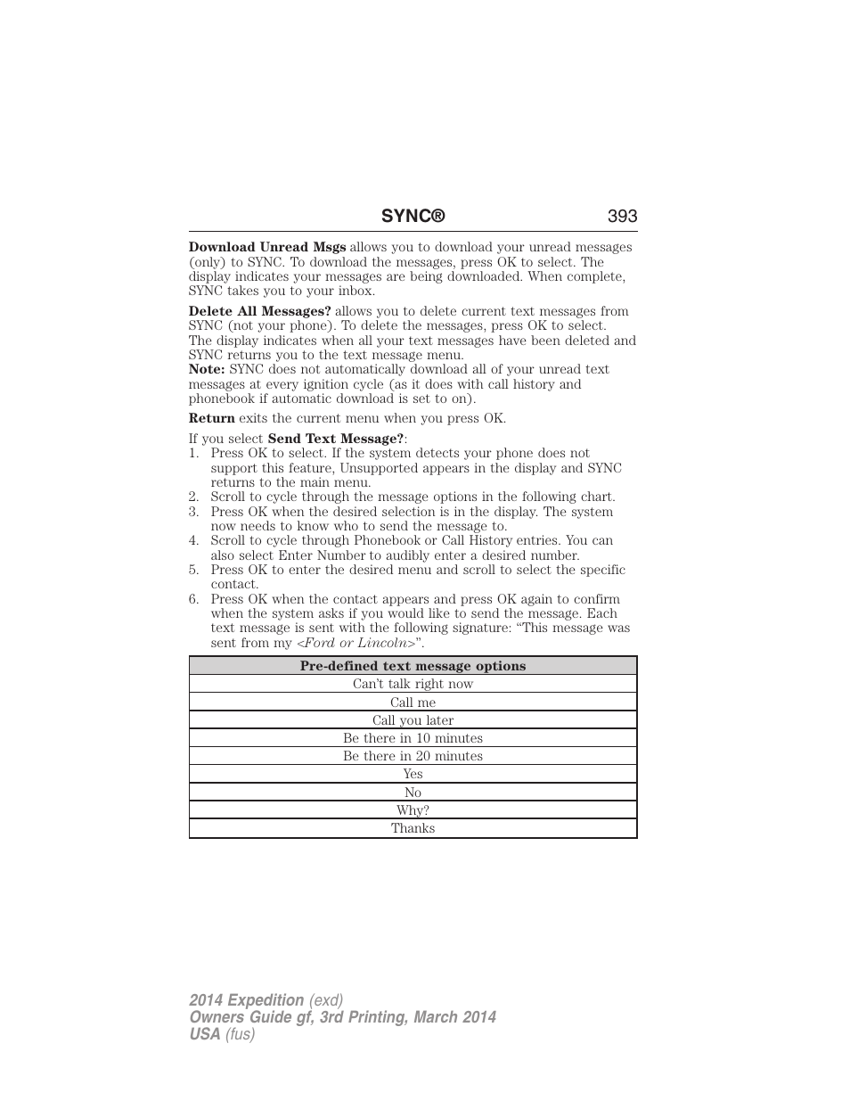 Sync® 393 | FORD 2014 Expedition v.3 User Manual | Page 394 / 520