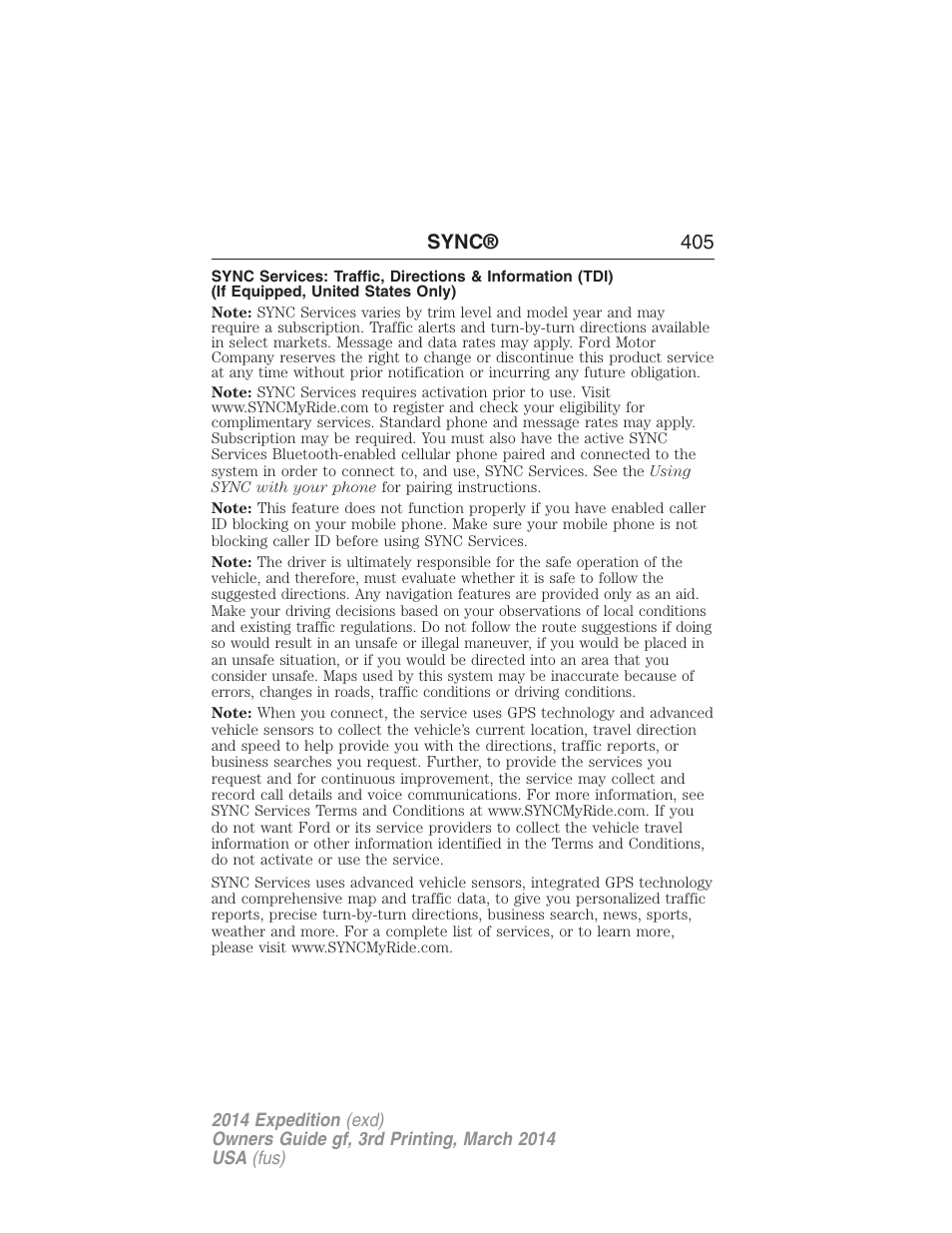 Sync® 405 | FORD 2014 Expedition v.3 User Manual | Page 406 / 520