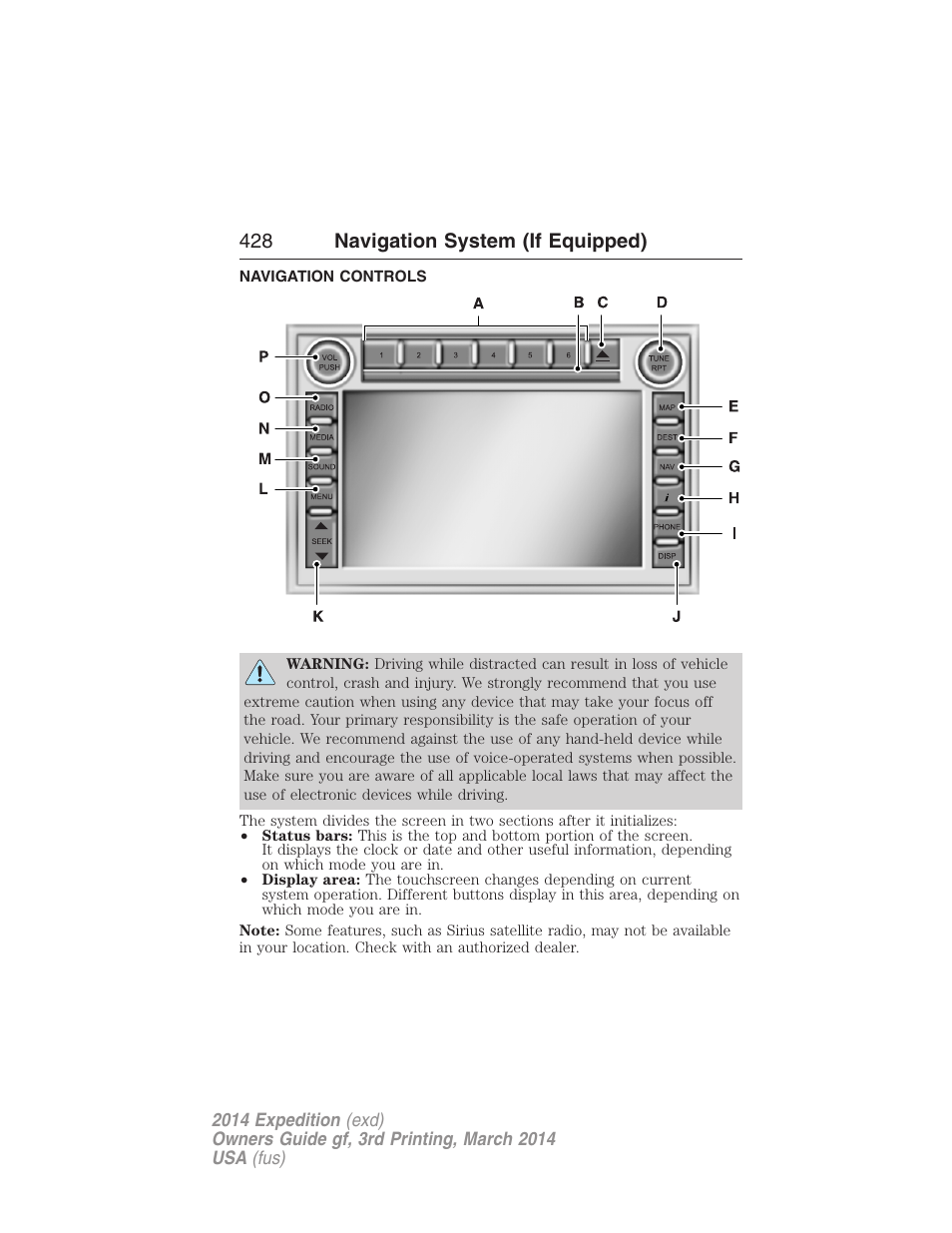 Navigation system (if equipped), Navigation controls, 428 navigation system (if equipped) | FORD 2014 Expedition v.3 User Manual | Page 429 / 520