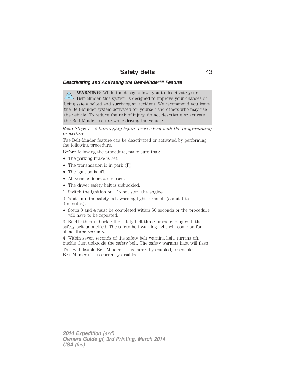 Safety belts 43 | FORD 2014 Expedition v.3 User Manual | Page 44 / 520