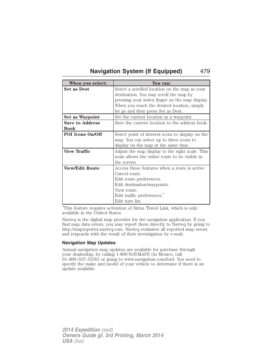 Navigation map updates, Navigation system (if equipped) 479 | FORD 2014 Expedition v.3 User Manual | Page 480 / 520