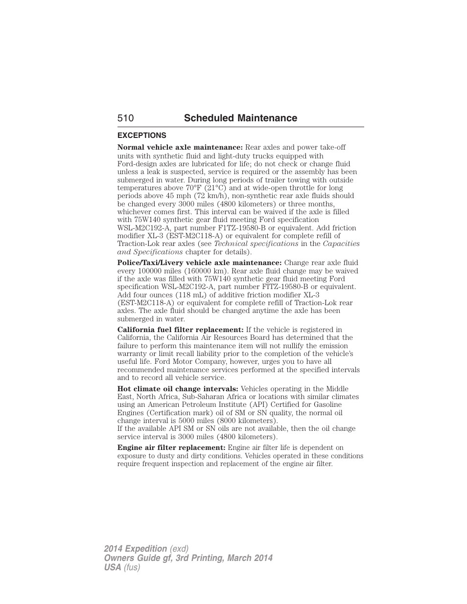 Exceptions, 510 scheduled maintenance | FORD 2014 Expedition v.3 User Manual | Page 511 / 520