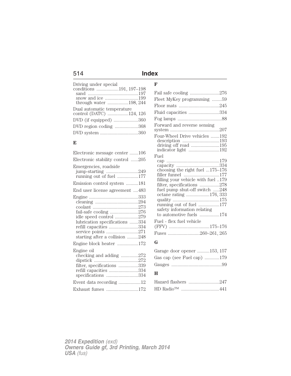 514 index | FORD 2014 Expedition v.3 User Manual | Page 515 / 520