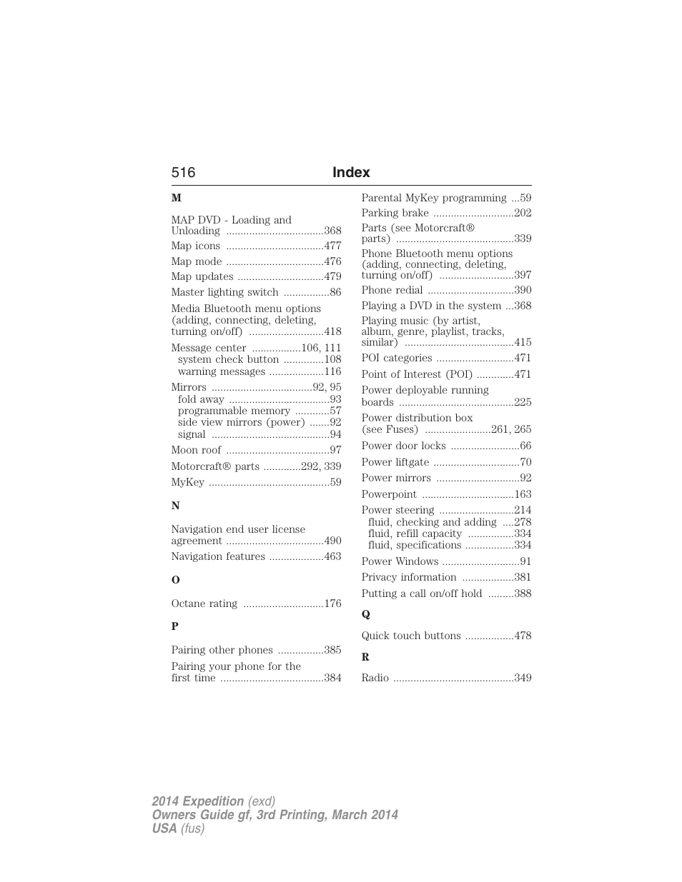 516 index | FORD 2014 Expedition v.3 User Manual | Page 517 / 520