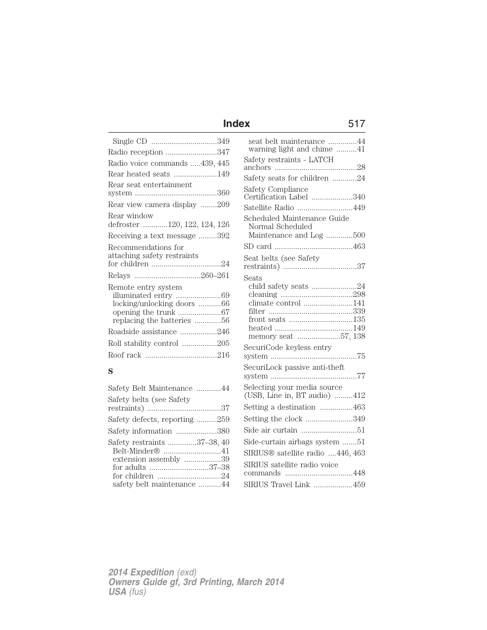 Index 517 | FORD 2014 Expedition v.3 User Manual | Page 518 / 520