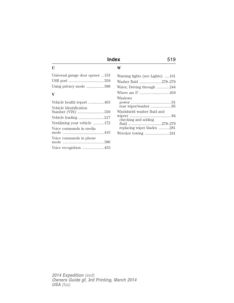 Index 519 | FORD 2014 Expedition v.3 User Manual | Page 520 / 520