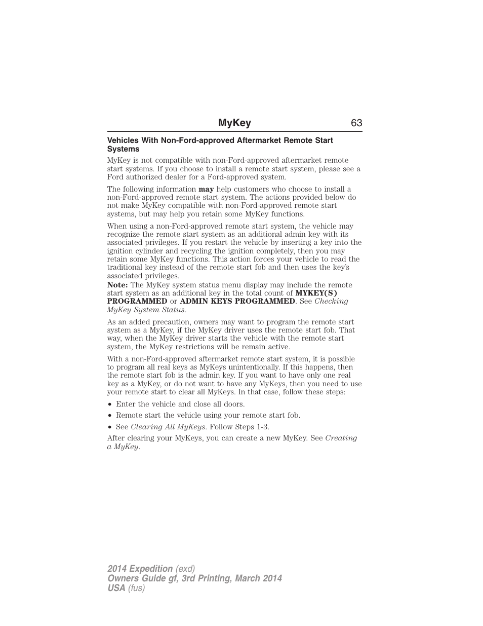 Mykey 63 | FORD 2014 Expedition v.3 User Manual | Page 64 / 520