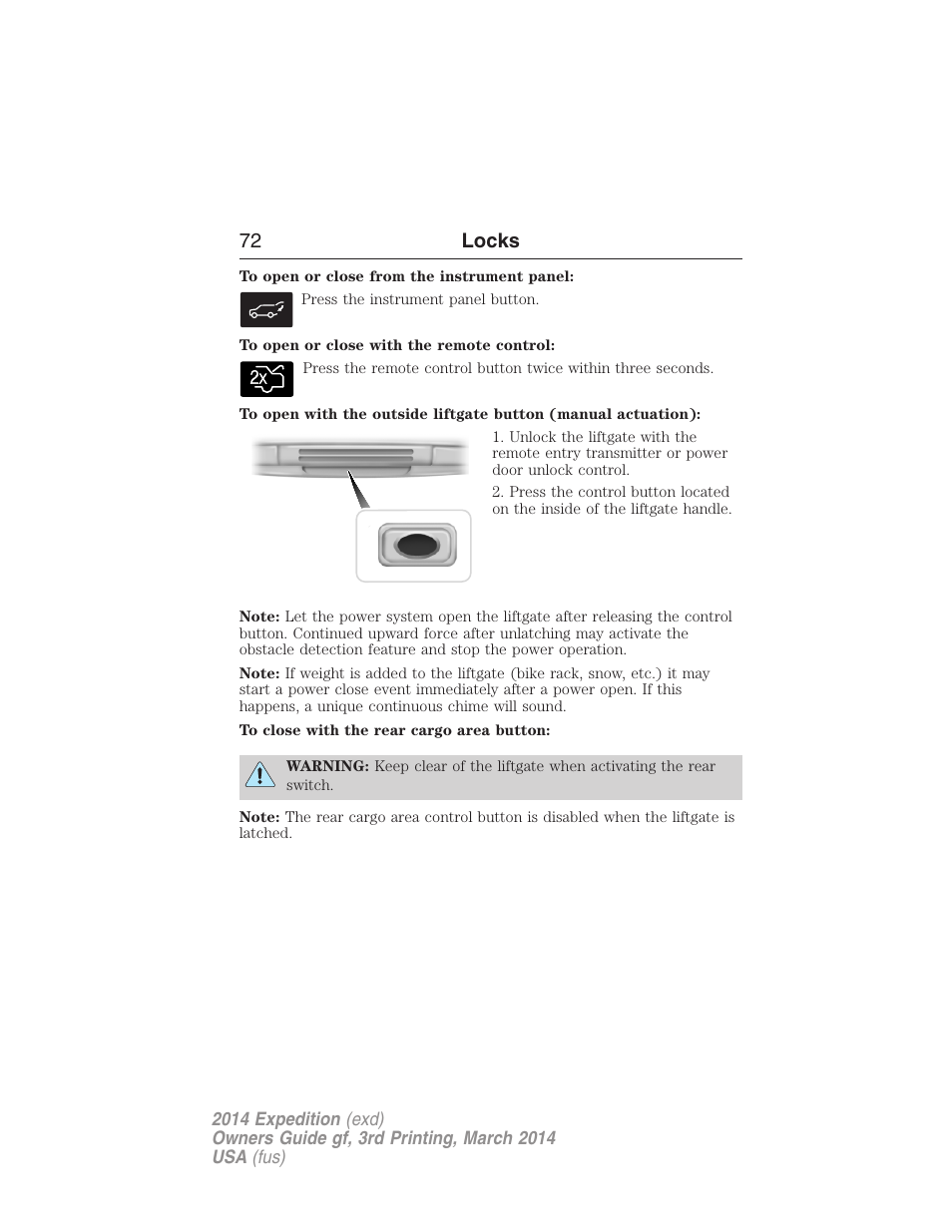 72 locks | FORD 2014 Expedition v.3 User Manual | Page 73 / 520