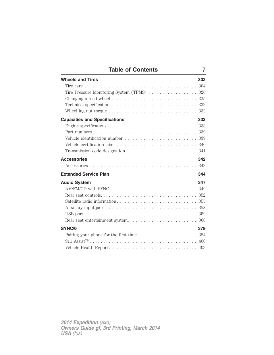 Table of contents 7 | FORD 2014 Expedition v.3 User Manual | Page 8 / 520