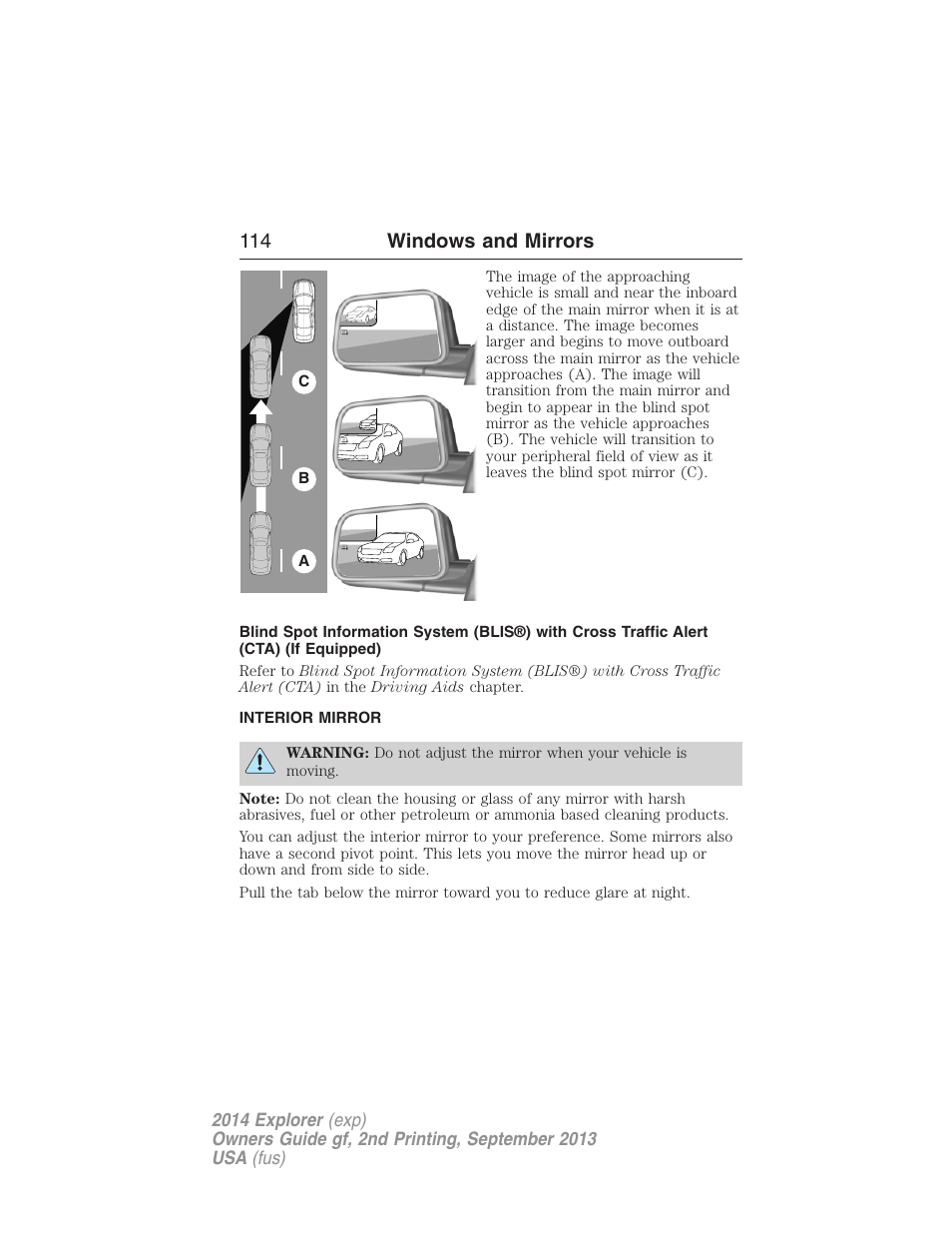 Interior mirror, Interior mirrors, 114 windows and mirrors | FORD 2014 Explorer v.2 User Manual | Page 116 / 593