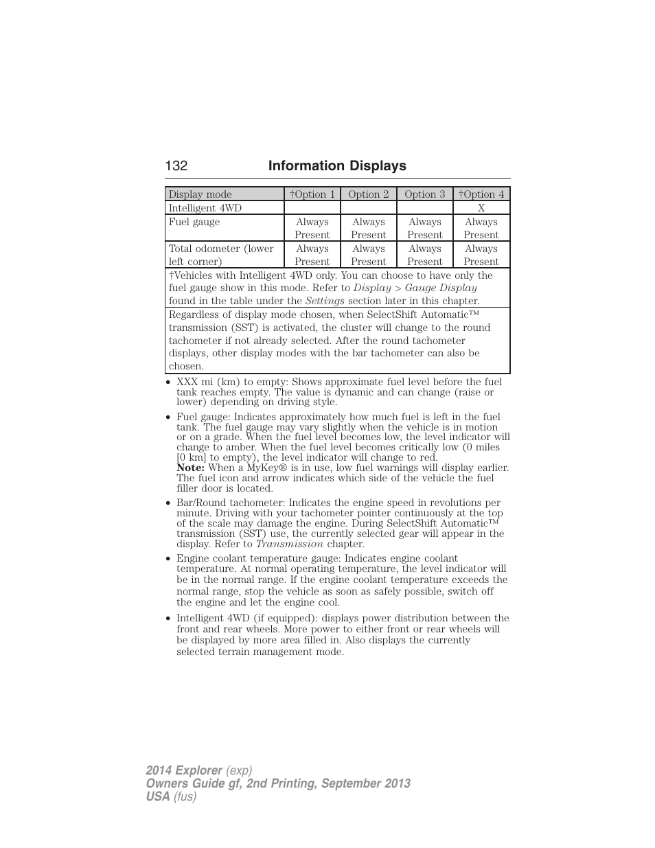 132 information displays | FORD 2014 Explorer v.2 User Manual | Page 134 / 593