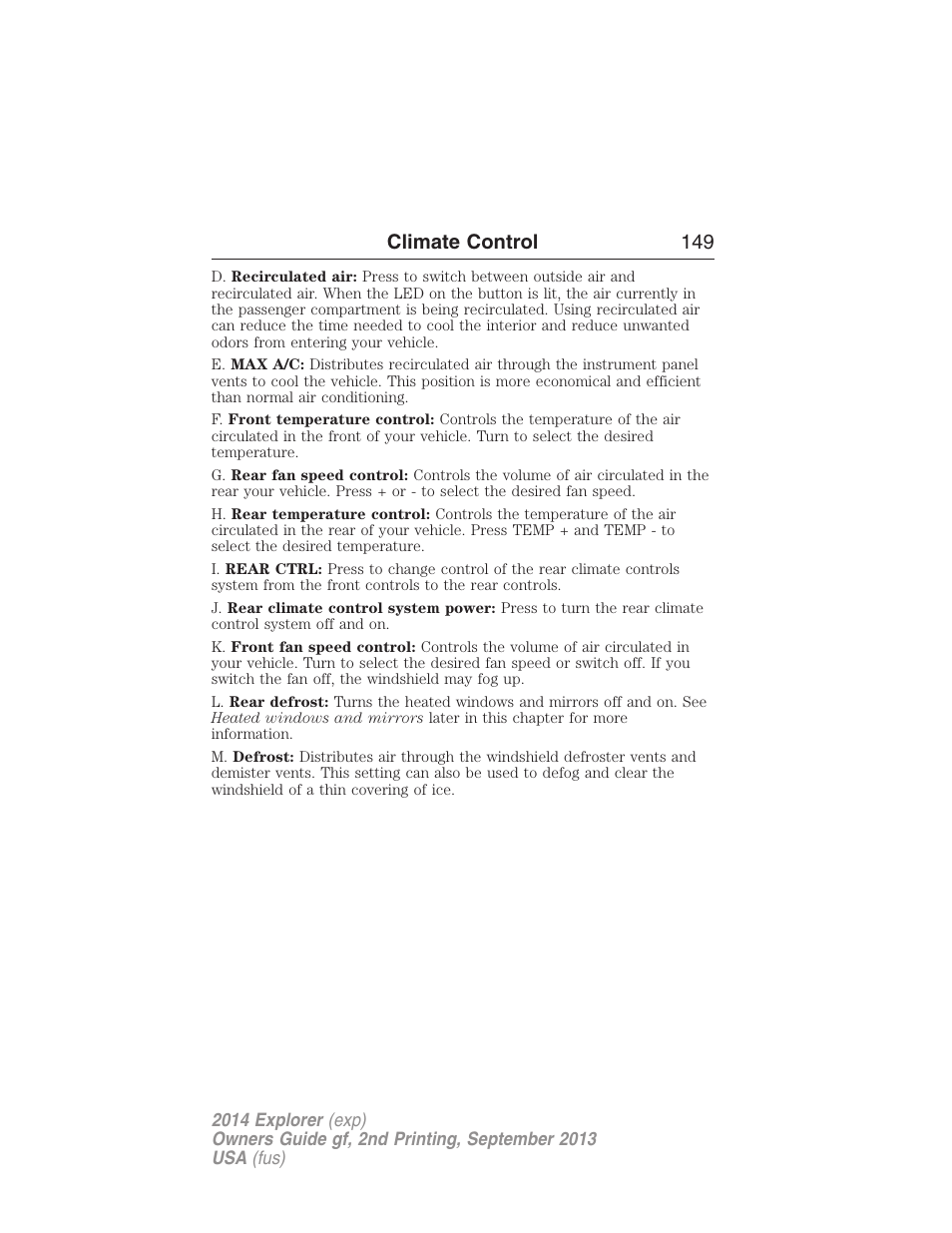 Climate control 149 | FORD 2014 Explorer v.2 User Manual | Page 151 / 593