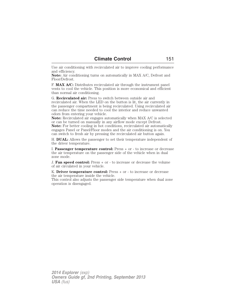 Climate control 151 | FORD 2014 Explorer v.2 User Manual | Page 153 / 593