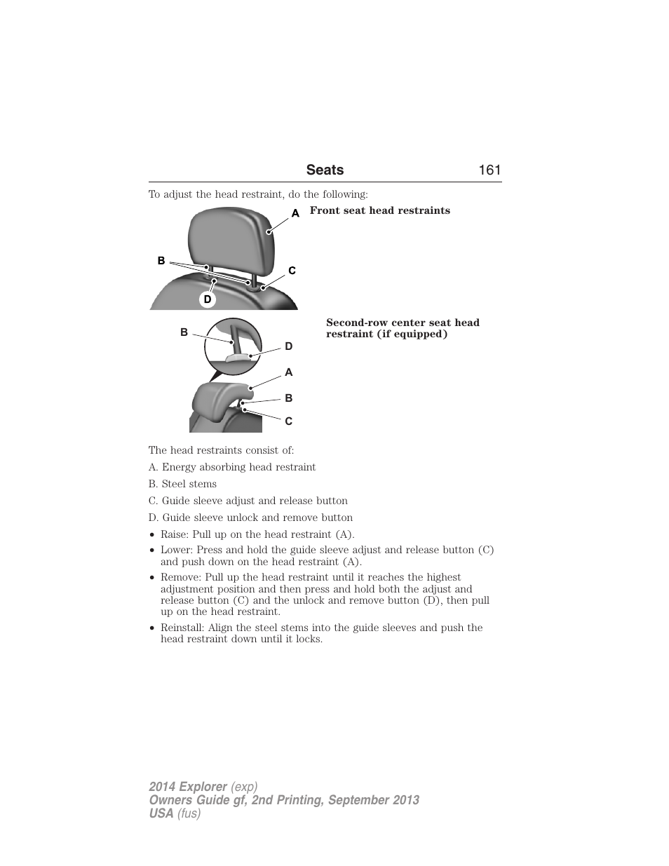 Seats 161 | FORD 2014 Explorer v.2 User Manual | Page 163 / 593