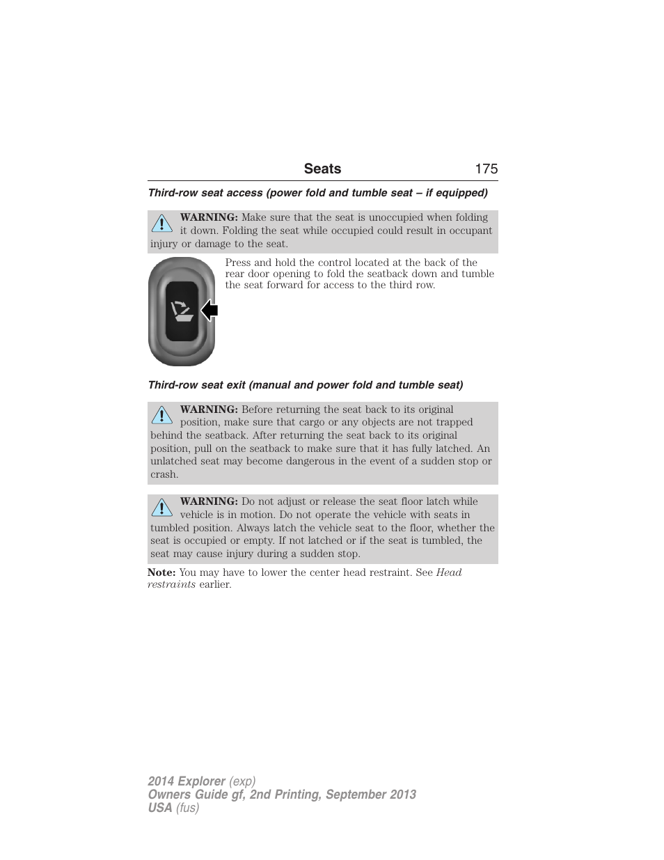 Seats 175 | FORD 2014 Explorer v.2 User Manual | Page 177 / 593