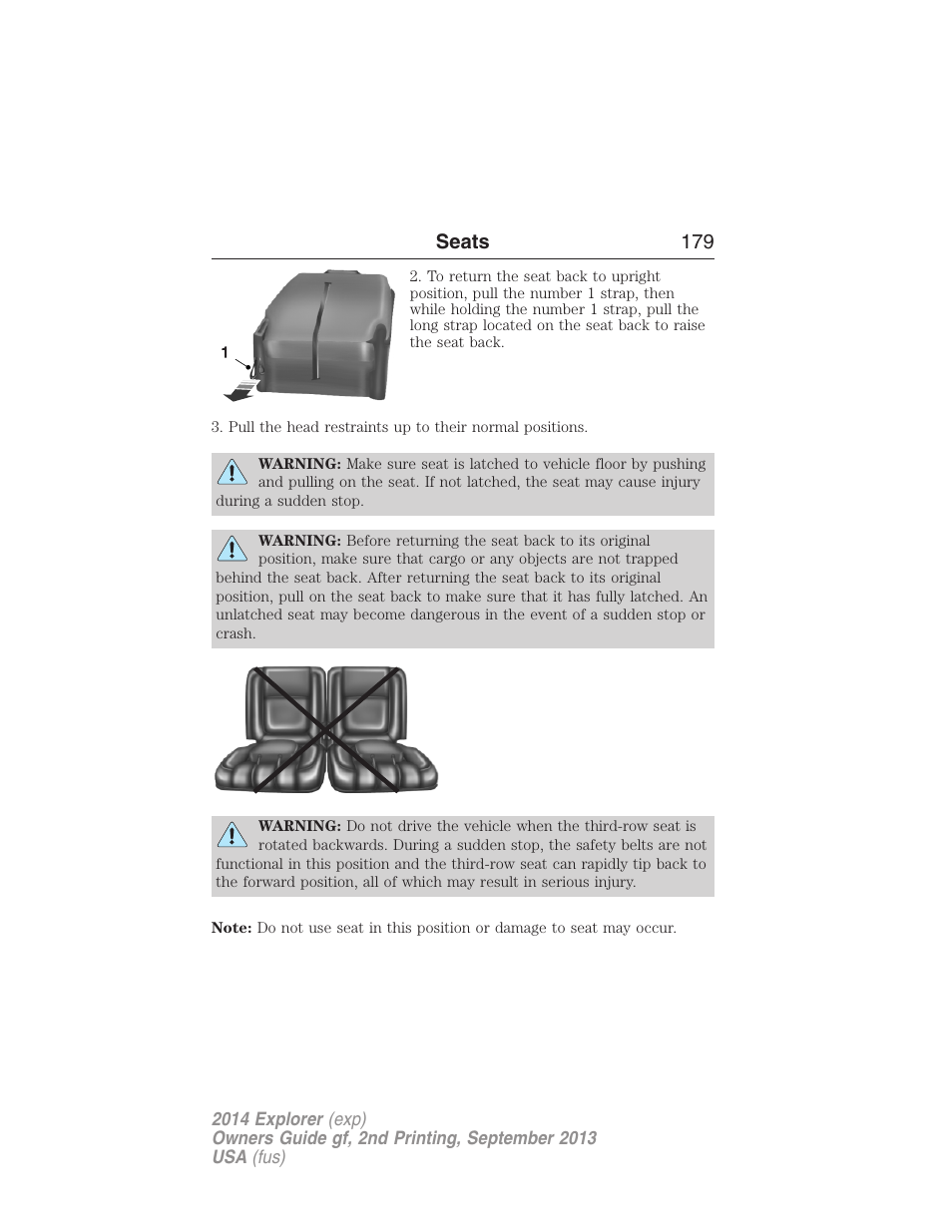 Seats 179 | FORD 2014 Explorer v.2 User Manual | Page 181 / 593