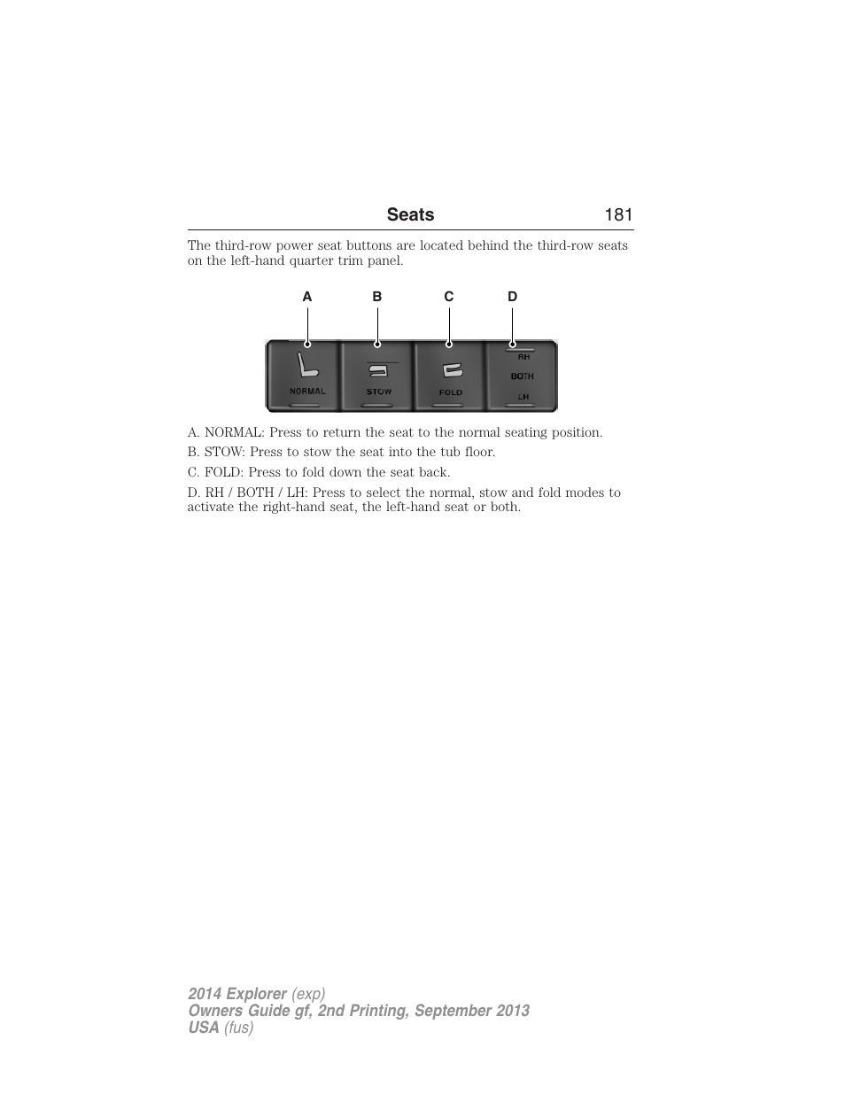 Seats 181 | FORD 2014 Explorer v.2 User Manual | Page 183 / 593