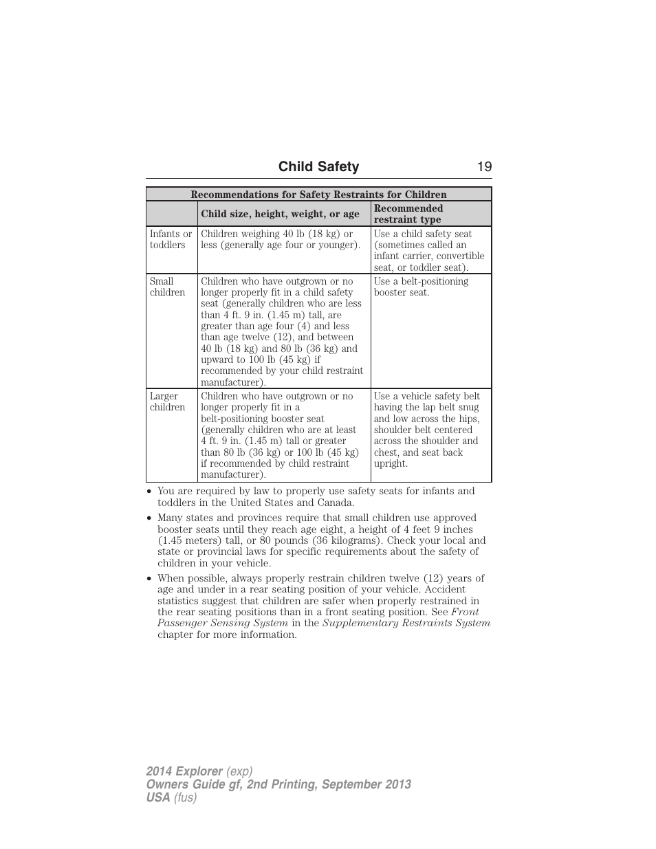 Child safety 19 | FORD 2014 Explorer v.2 User Manual | Page 21 / 593