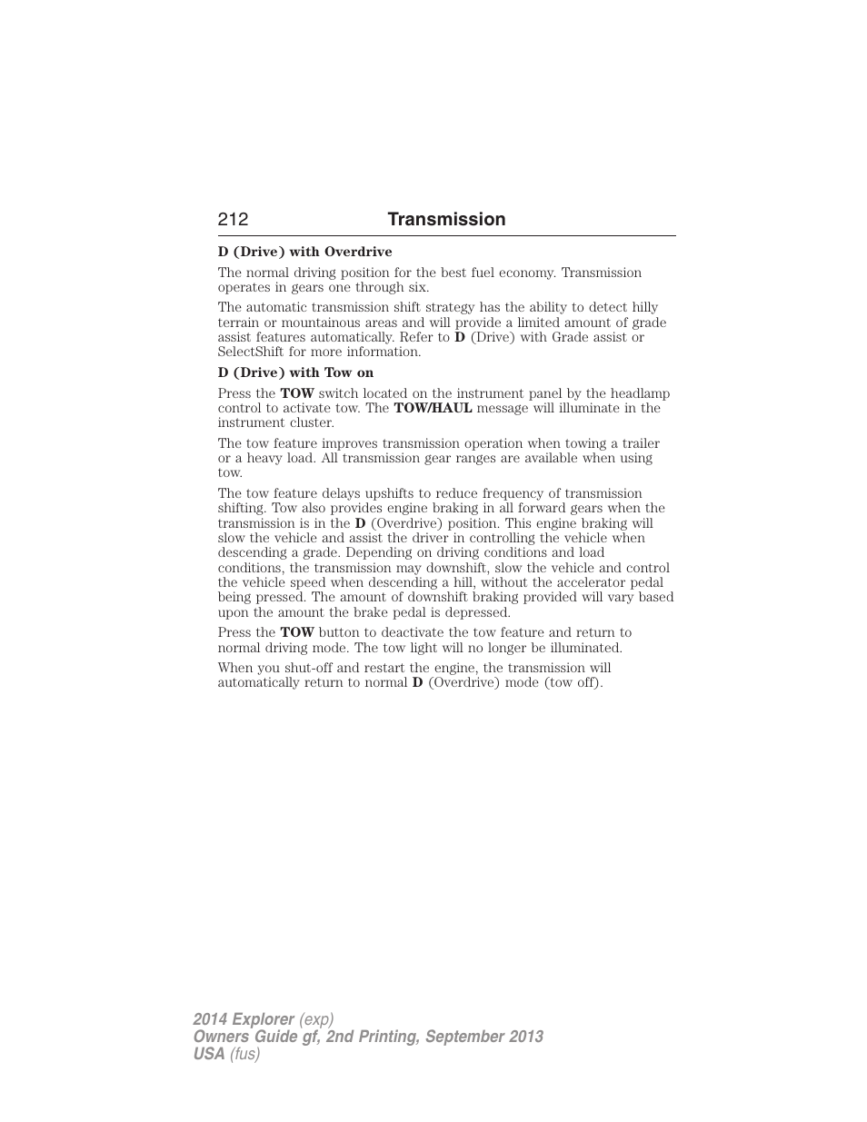 212 transmission | FORD 2014 Explorer v.2 User Manual | Page 214 / 593