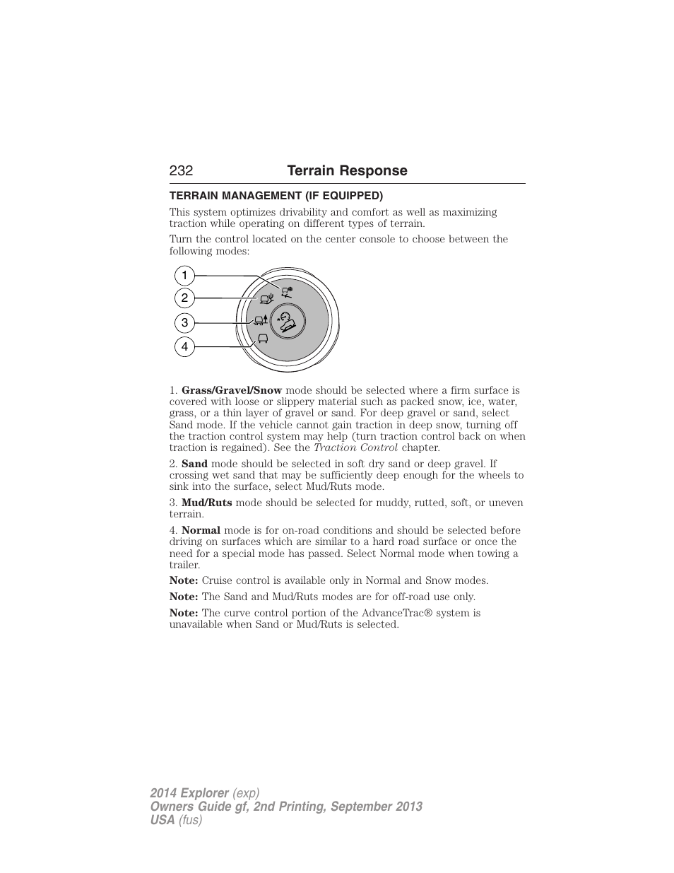 Terrain response, Terrain management (if equipped), 232 terrain response | FORD 2014 Explorer v.2 User Manual | Page 234 / 593