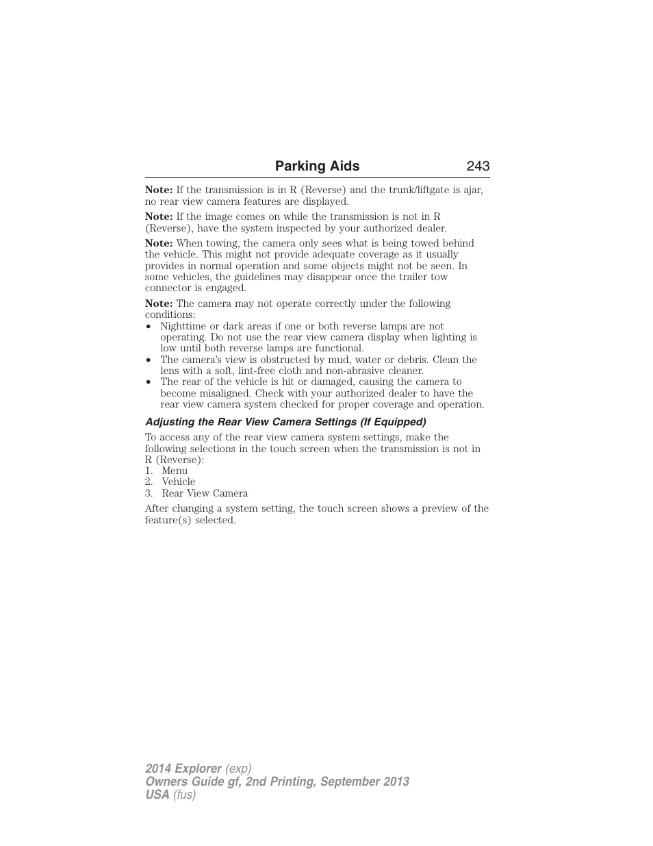 Parking aids 243 | FORD 2014 Explorer v.2 User Manual | Page 245 / 593