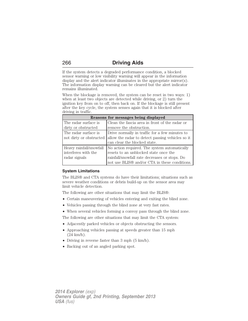 System limitations, 266 driving aids | FORD 2014 Explorer v.2 User Manual | Page 268 / 593