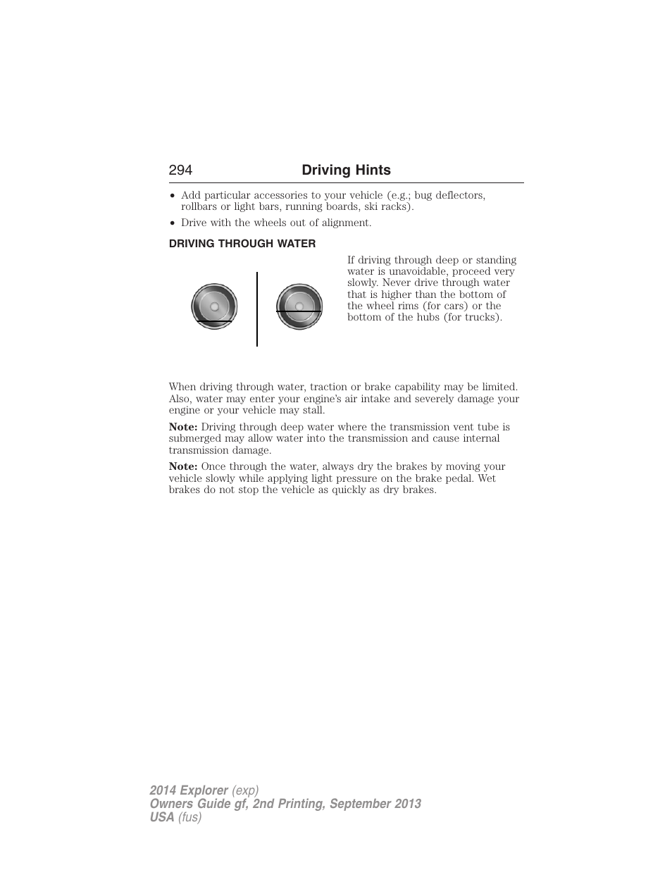 Driving through water, 294 driving hints | FORD 2014 Explorer v.2 User Manual | Page 296 / 593