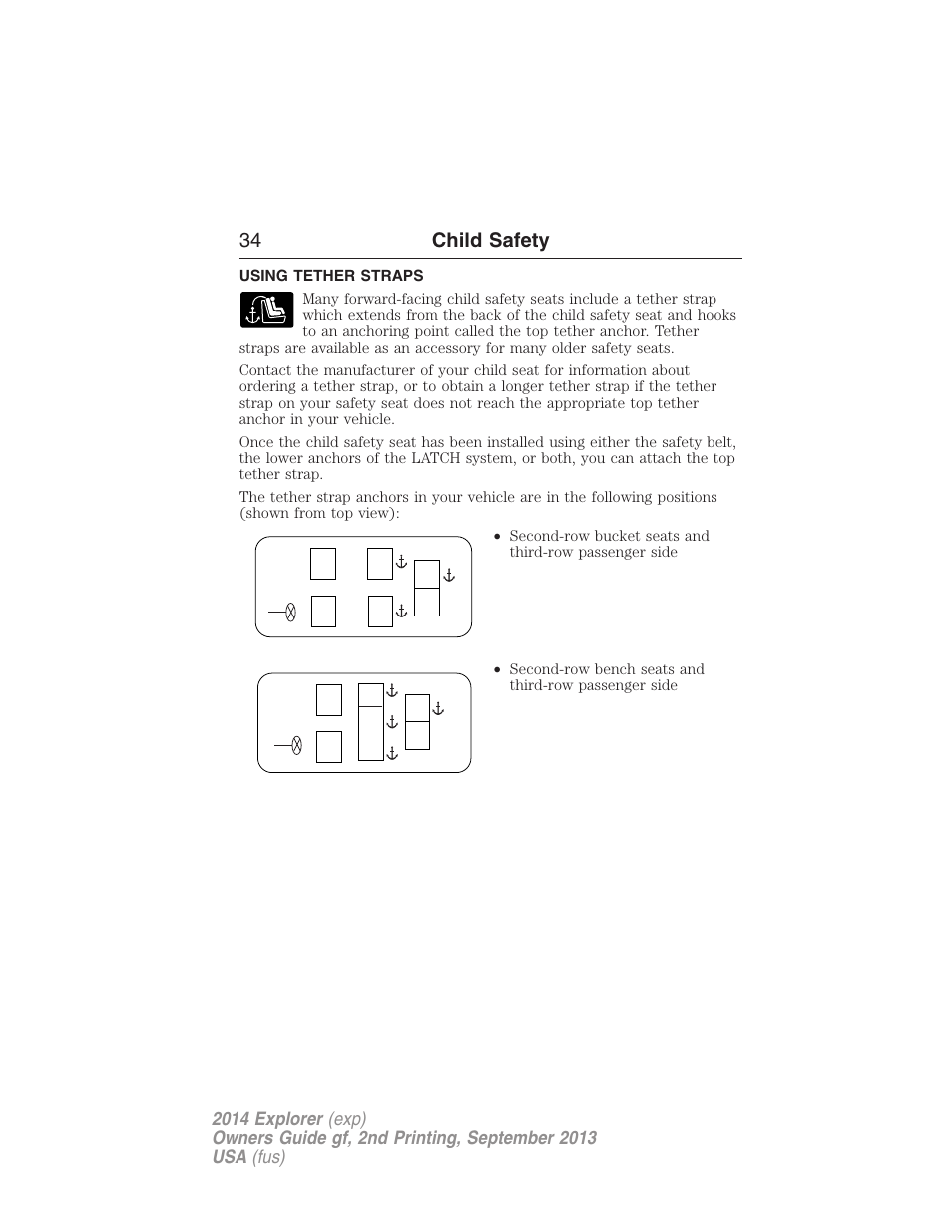 Using tether straps, 34 child safety | FORD 2014 Explorer v.2 User Manual | Page 36 / 593