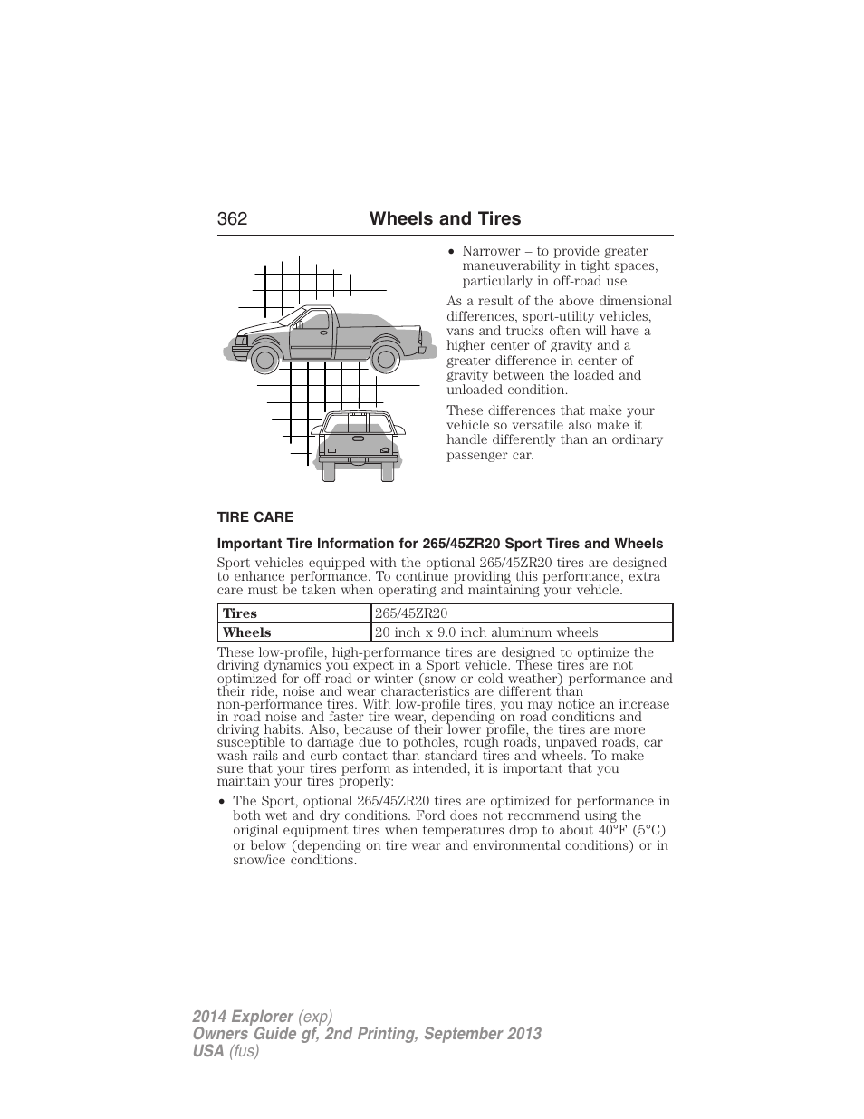 Tire care, 362 wheels and tires | FORD 2014 Explorer v.2 User Manual | Page 364 / 593