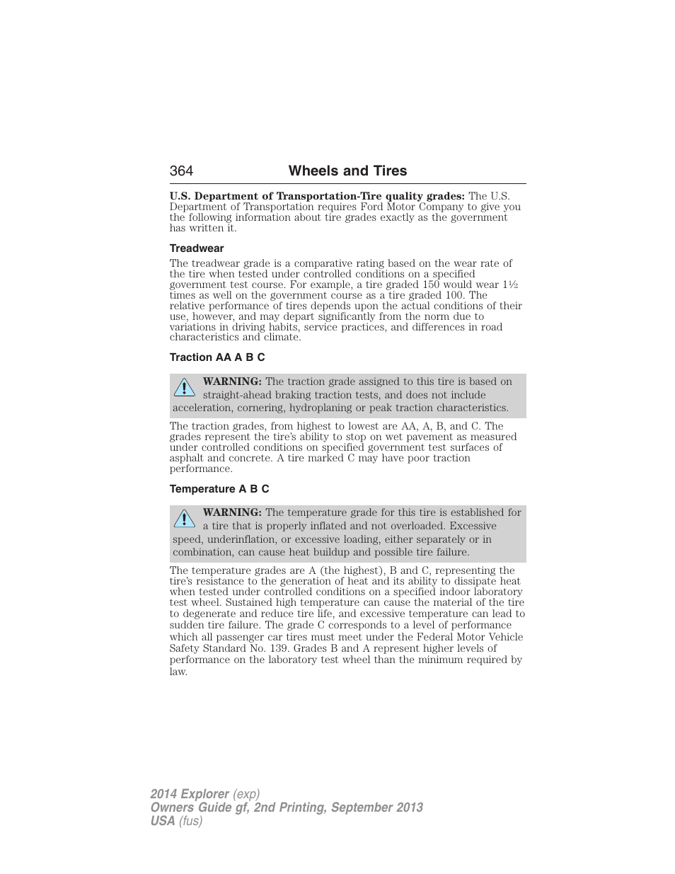 Treadwear, Traction aa a b c, Temperature a b c | 364 wheels and tires | FORD 2014 Explorer v.2 User Manual | Page 366 / 593