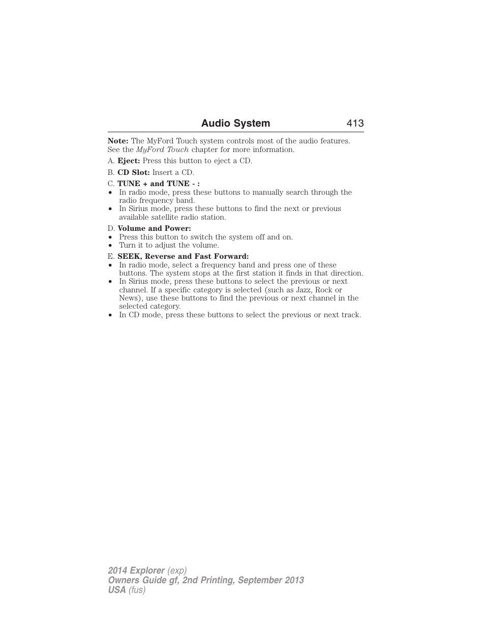 Audio system 413 | FORD 2014 Explorer v.2 User Manual | Page 415 / 593