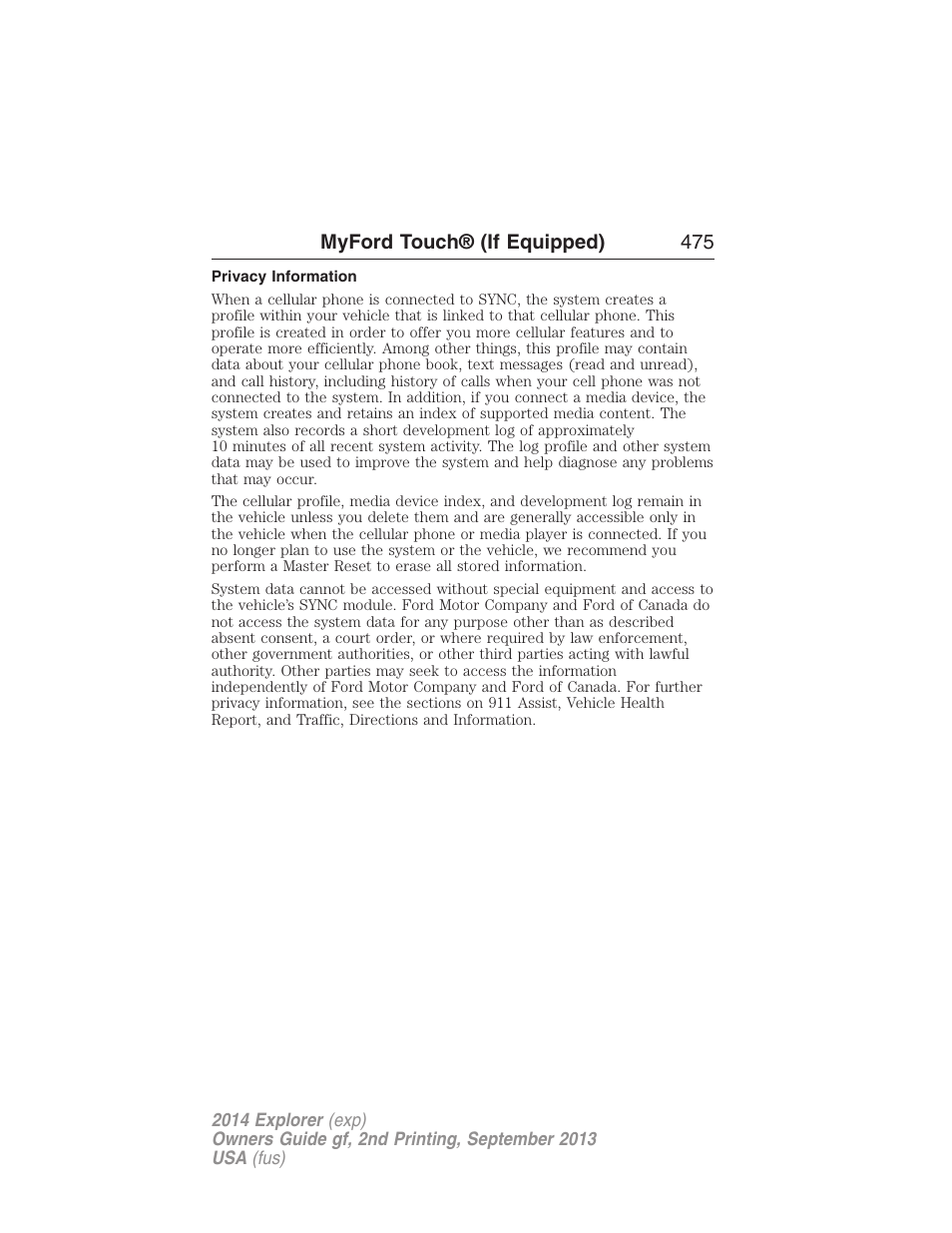 Privacy information | FORD 2014 Explorer v.2 User Manual | Page 477 / 593