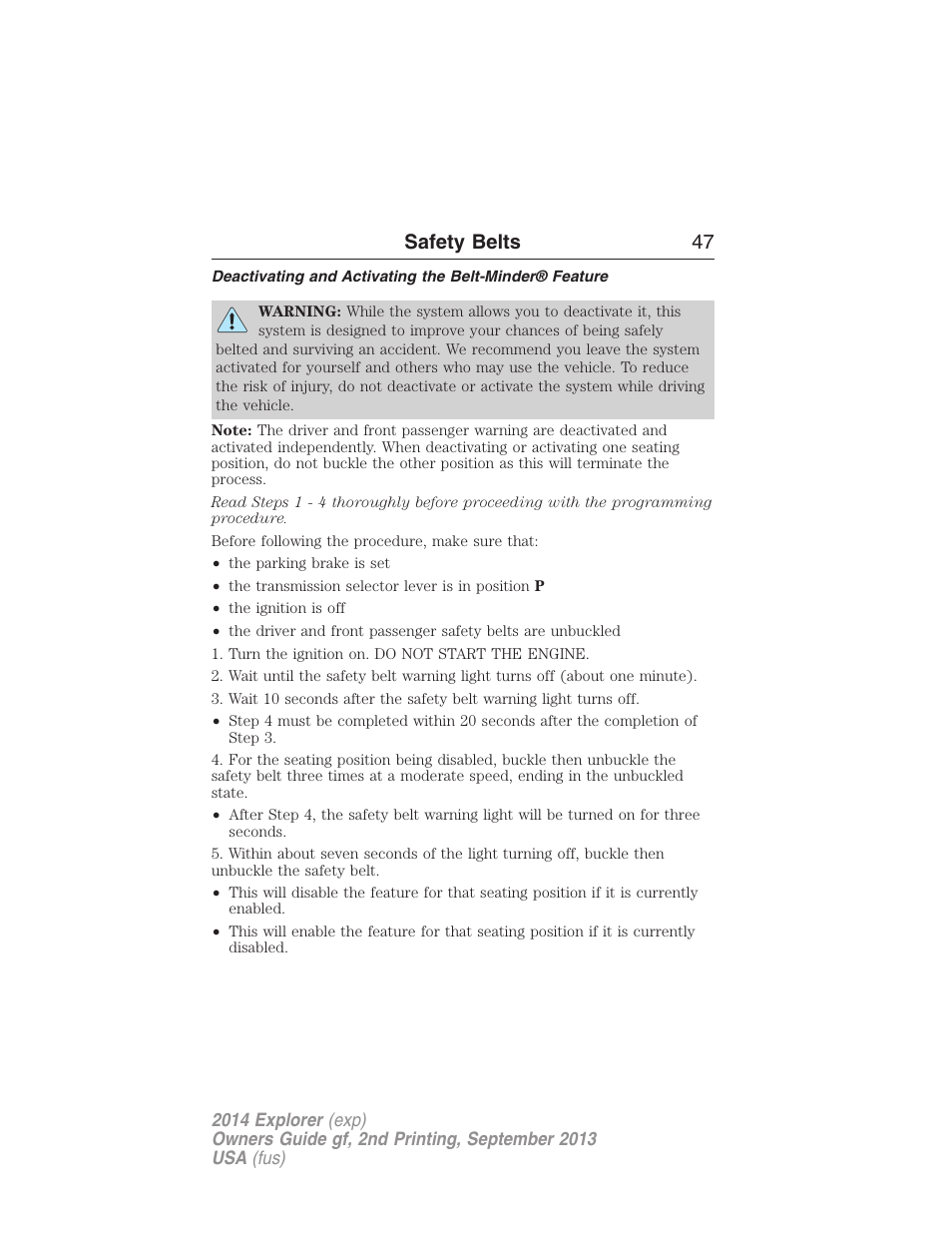 Safety belts 47 | FORD 2014 Explorer v.2 User Manual | Page 49 / 593