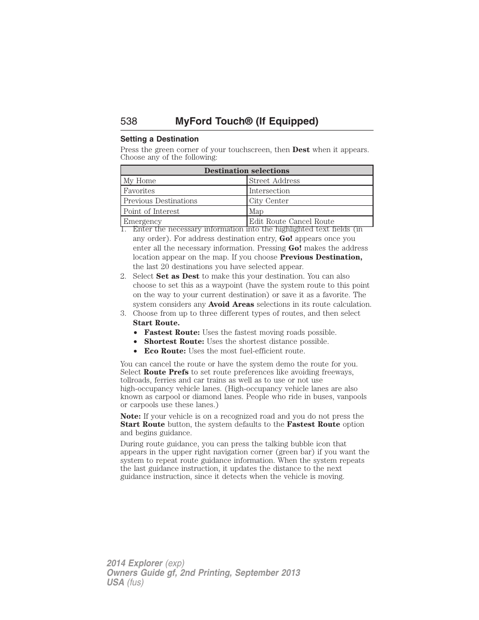 Setting a destination, 538 myford touch® (if equipped) | FORD 2014 Explorer v.2 User Manual | Page 540 / 593