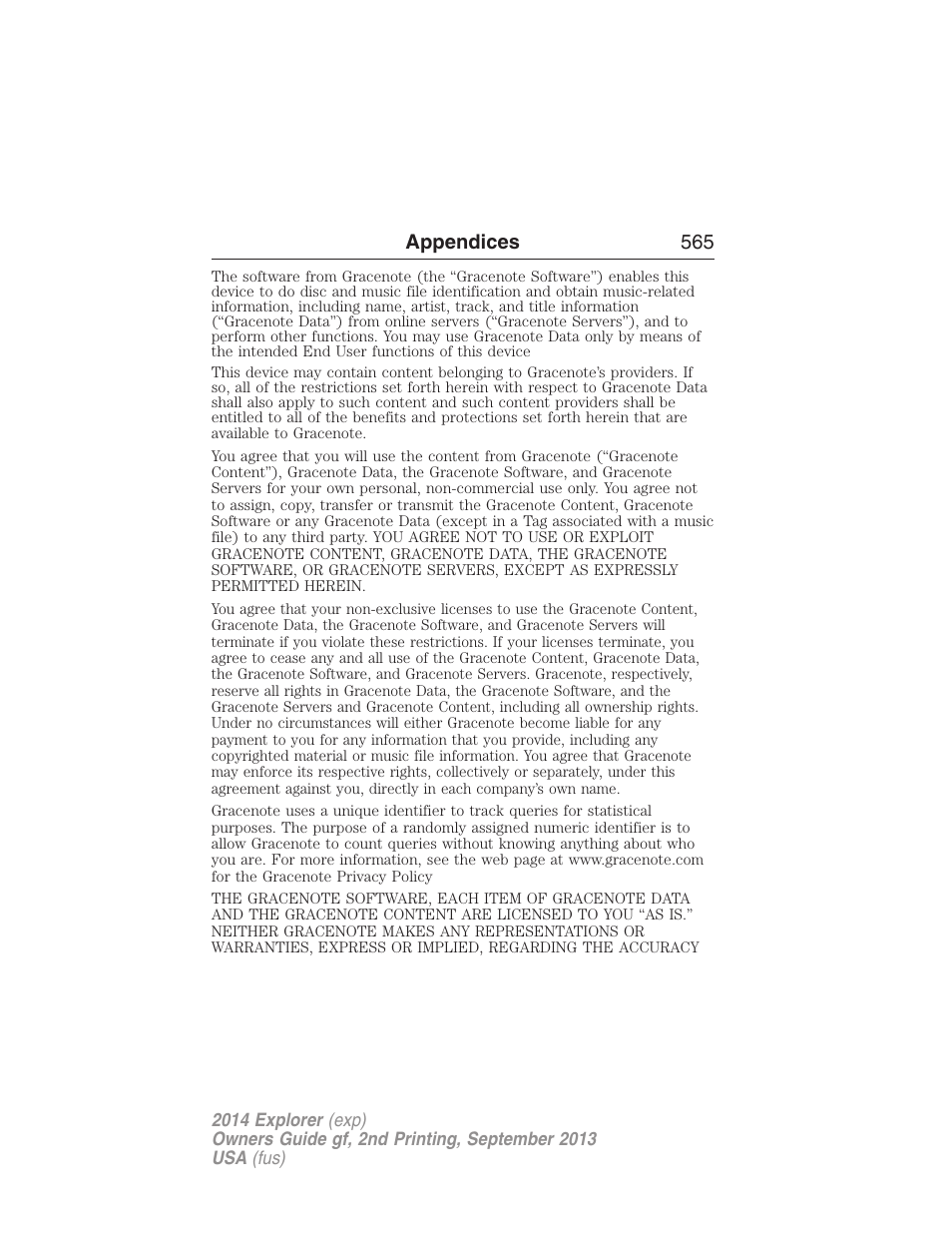 Appendices 565 | FORD 2014 Explorer v.2 User Manual | Page 567 / 593